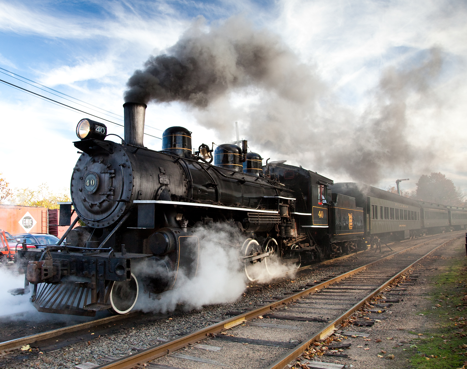 Vintage steam train chugs along in Essex, CT.
